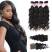 8A Brazilian Virgin Human Hair Naturral Wave 4 Bundles with Middle Closure Unprocessed Virgin Hair Bundles with Closure