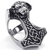 Hpolw Mens Black&Silver Stainless Steel Lion head Ring&Gothic Celtic Knot Lion Thors Hammer deft design ring