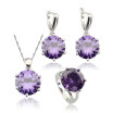 Purple Stone Silver Plated Jewelry Sets for Women Necklace Dangle Drop Earrings Ring Four Colors Available Free Jewelry Box