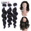 8A 360 Lace Frontal Closure With 3 Bundles Peruvian Virgin Human Hair Weave Loose Wave Curly 4pcs Lot Natural Black Hair Extension