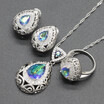 Blue Stone Silver Plated Jewelry Sets for Women Necklace Clip Earrings Ring Four Colors Available Free Jewelry Box