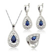 Water Drop Blue Stone Silver Plated Jewelry Sets for Women Choker Dangle Earrings Ring Five Colors Available Free Jewelry Box