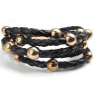 Hpolw Rose-Gold Black Stainless Steel Metal round beads Charms hand-knittedBraided Leather Leather Spring buckle Bracelet