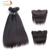 JSDshine Pre-Colored Brazilian Straight Hair 3 Bundles Extension with 134 Lace Frontal Closure Natural Black Extension