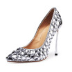 Silvery spoon shaped heel Large glass drill Shallowly single shoe Fashionable wedding banquet high heels