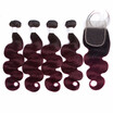 HCDIVA Bundles With Closure Smoora Professional Colored 1B99J Wine Red Brazilian Body Human Hair 4 Bundles With Closure Virgin