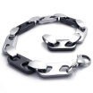 Hpolw Polished Stainless Steel Mens Link Bracelet - Black Silver - 85"