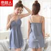 Antarctic nightdress female summer sweet short-sleeved sling pajamas ladies Korean lace thin section home service sexy pajamas champagne L