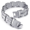 Hpolw Mens Stainless Steel Bracelet Biker Wide Links Bangle Silver