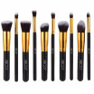 Abody 10Pcs Professional Makeup Brush Kit Cosmetic Set Golden Ferrule Powder Eye Shadow Concealer Wood Brushes Black