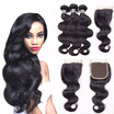 Amazing Star Brazilian Virgin Hair Bundles with Closure Body Wave with Closure Human Hair with Closure Free Part Natural Color
