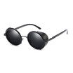 Leather Steampunk Goggles Black Round Vintage brand designer Sunglasses Men Women Circle Gothic Glasses UV400 Tinted Lenses