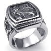 Hpolw Mens black& silver Stainless Steel Vintage fashionable Crown Leo King RingWidth21mm