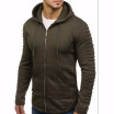 Mens Fashion Pure Color Long Sleeved Sweater Sleeves Pleated Design Zipper Cardigan Sweater
