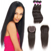 Glary Brazilian Human Hair with Closure Remy Straight Virgin Hair Unprocessed Hair Weave Extension 3 Bundles with Closure