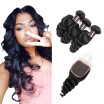 Ishow Hot Selling 7A Brazilian Loose Wave With Closure 3PCS Loose Wave Brazilian Hair Bundles With Baby Har With Lace Closure