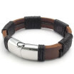 Hpolw Mens Surfer Brown Leather Bracelet Stainless Steel Clasp 12mm - 8" 85" 9" inches