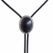 New Original Vintage Sterling Silver 926 Nature Black Obsidian Stone Bolo Tie