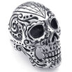 Hpolw Mens Black&Silve Stainless Steel skeleton Ring&Large Heavy Gothic Skull black&white polka-dot ring