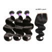 i-Dishy Brazilian Hair Body Wave Lace Frontal Closure With Bundles 4 Pcs Virgin Human Hair 3 Bundles With 1 Closure Natural Color