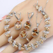 Orange Morganite 925 Silver Jewelry Sets For Women Bracelet Earrings Necklace Pendant Rings