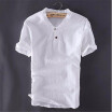 Mens Pullover Linen Shirts Short Sleeve Summer Breathable Mens Quality Casual Shirts Slim fit Solid Cotton Shirts Men