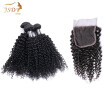 JSDshine Hair 3 Bundles With Closure Indian Kinky Curly Virgin Hair Weave Unprocessed Human Hair Extensions 3 Bundles With Closure