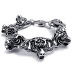 Hpolw Heavy Large Silver&Black Stainless Steel Gothic Tiger Biker Mens Tiger head link Lobster clasp Bracelet