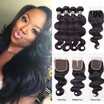 7A Brazilian Virgin Hair 4 Bundles Body Wave With Closure Mink Brazilian Hair Bundles With Lace Closure 4x4 Free Part 1B Color