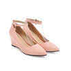 IDIFU Womens Pointed Toe Wedge Pump - Dressy Buckle Ankle Strap - Medium Heel Wear to Work Shoes