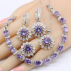 Purple Amethyst White Topaz 925 Silver Jewelry Sets For Women Necklace Pendant Earrings Rings Bracelets