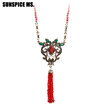 Long Natural Stone Beads Pendant Necklace For Women Antique Gold Color Resin Boho Ethnic Wedding Tassels Necklace Jewelry Gifts