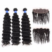 HCDIVA Indian Virgin Hair Deep Wave Lace Frontal Closure with 3 Bundle Hair Extensions India Deep Curly Full Beauty End Natural
