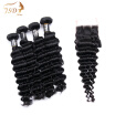 JSDshine Hair Deep Wave Bundles With Closure Human Hair Peruvian Hair Weave 4 Bundles With Closure Human Hair Extension