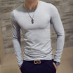 Man Cotton Long Sleeve Round Neck V Neck Solid Color Slim Fit Shirts