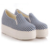 IDIFU Womens Striped Elastic Platform Canvas Shoes Slip on Loafers Low Top Sneakers