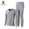 Playboy Mens Thermal Underwear Set V-neck Basic Thermal Underwear Mens Thick Autumn Clothes Long Pants Set Light Gray V-neck M