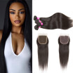 Glary Mongolian Virgin Hair 4 Bundles Silky Straight Weaves 100 8A Unprocessed Virgin Hair Extensions with Closure Natural Black