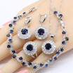 Blue Black Sapphire 925 Silver Bridal Jewelry Sets Necklace Pendant Earrings Bracelets Rings For Women