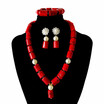 Fashion Red True Coral Necklace Earrings Bangle Set African Jewelry Set Luxury Brand Nigerian Wedding Women Costume Jewelry