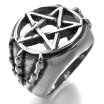 Hpolw Mens Stainless Steel Ring Silver Pentagram Pentacle Star Openwork Dragon Claw Vintage