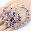 Square Pureple Amethyst 925 Silver Bridal Jewelry Sets For Women Bracelet Earrings Necklace Pendant