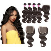 Glary Cheap Peruvian Human Hair Weaves Body Wave Hair Bundles with Closure Hair Weaves 4 Bundles with Closure Natural Black