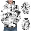 Mens Fashion Casual Pullover Long Sleeve Digital Printed Hooded Sweatshirt