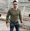 Long Sleeved Round Neckline Striped Sweater Shirt for Men