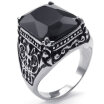 Hpolw Mens Stainless Steel Crystal Ring Vintage Engraved Fleur De Lis Dragon Claw shinning black stone Ring Black & SilverB