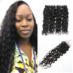 Ishow 7APeruvian Human Hair Water Wave 4 Bundles With Closure Free Part Hair Extension Natural Color Hair Bundles