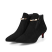 IDIFU Womens Dressy Faux Suede Buckle Strap Elastic Pointed Toe Kitten Heel Ankle Booties