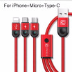 Cafele Multi LED Lighting USB Cable for iPhone Cable Micro USB C 3 in 1 Braided Charging Cable for iPhone X8 plus7 plus