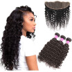 Glary Malaysian Virgin Hair Bundles with Frontal Deep Wave with Frontal Human Hair with Lace Frontal Free Part Natural Black